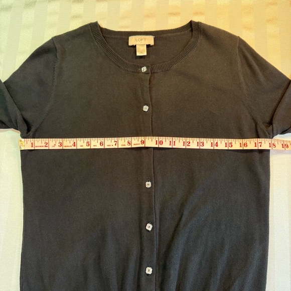 ANN TAYLOR LOFT Square Rhinestone Button Front Long Sleeve Black Cardigan Sz M - Picture 5 of 11